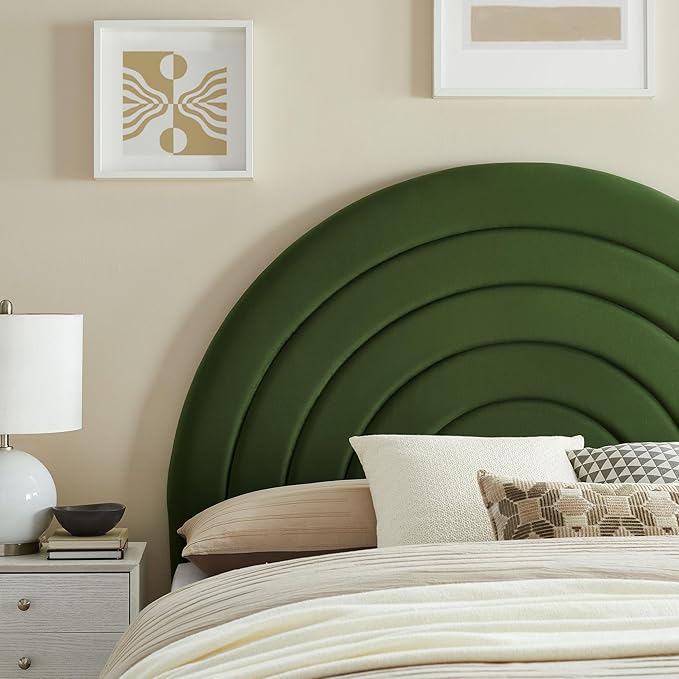 Modway Solana Soft Arch Shaped Round King Headboard in Moss Green – Upholstered Headboard – Stain-Resistant Performance Velvet Headboard for King Size Beds