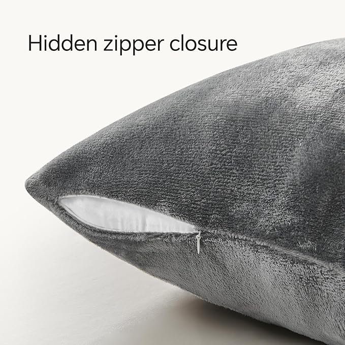 BEDELITE Velvet Pillow Covers 18x18 with Zipper, 2 Pack Super Soft Square Pillow Covers for Bedroom, Sofa, Couch,Luxury Cozy Fleece Pillowcases for All Seasons(18x18 Inches, Gray)