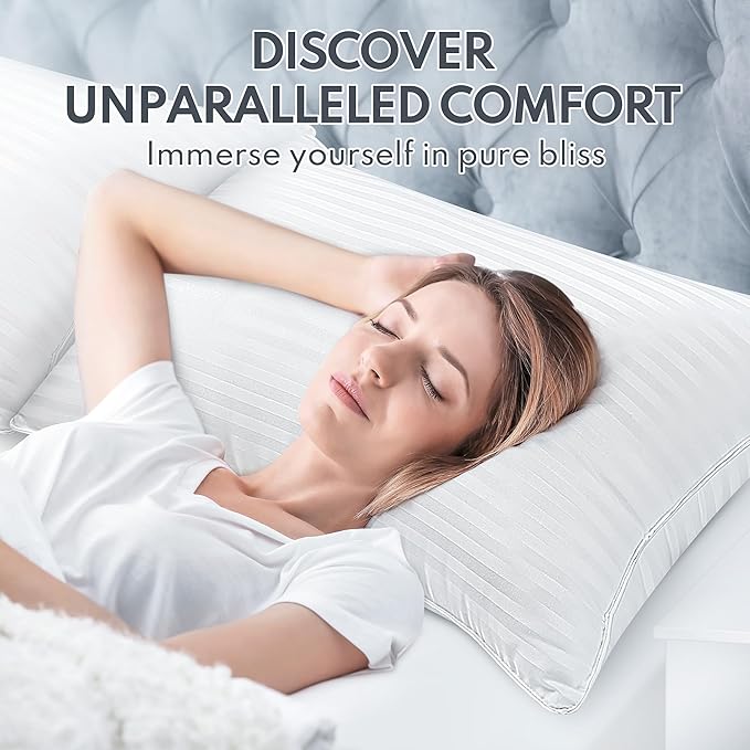 Queen Size Bed Pillows - Breathable Down Alternative Pillows Set of 2 for Side, Back, and Stomach Sleepers Fluffy Cooling Hotel Quality Soft Microfiber Fill Premium Skin-Friendly