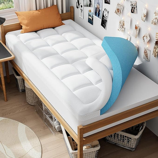 ELEMUSE 3 Inch Twin Size Dual Layer Memory Foam Mattress Topper, 2 Inch Cooling Gel Foam, 1 Inch Soft Pillowtop Pad, Pressure Relief Bed Topper for Kids, Guest Room & Bunk Bed, Comfortable Support