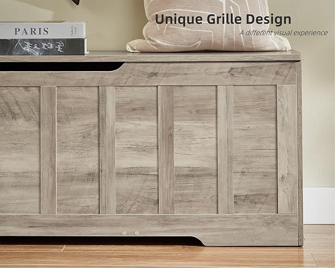 VANKILEY 51.2" Storage Chest Extra Large,Storage Bench with 2 Safety Hinges,Shoe Bench,51.2 * 15.7 * 19.1 inches,Wooden Trunk for Bedroom,livingroom,entryway,Supports 220 lb,Easy Assembly(Greige