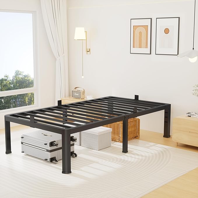 Superay 18 Inch Twin XL Size Metal Platform Bed Frame with Round Corners, Storage Space Under High Bed Frame-Heavy Duty Steel Slats Support, Noise Free - Easy Assembly - No Box Spring Needed