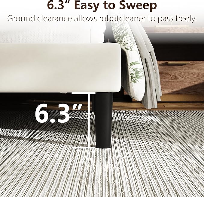 Full Size Bed Frame with Linen Upholstered Platform Bed Frame, Wooden Slats Support, Noise-Free Mattress Foundation, No Box Spring Needed, Easy Assembly, Beige
