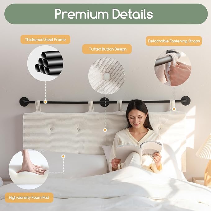 HIGOGOGO Wall Mounted Headboards for Twin Size Bed, Hanging Head Board Wall with Button Tufting, Adjustable Height Headboard for Bedroom,Beige