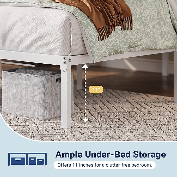 Allewie Full Size Bed Frame, 12 Inch Metal Platform Beds with Storage Space, No Box Spring Required and Easy Assembly, White