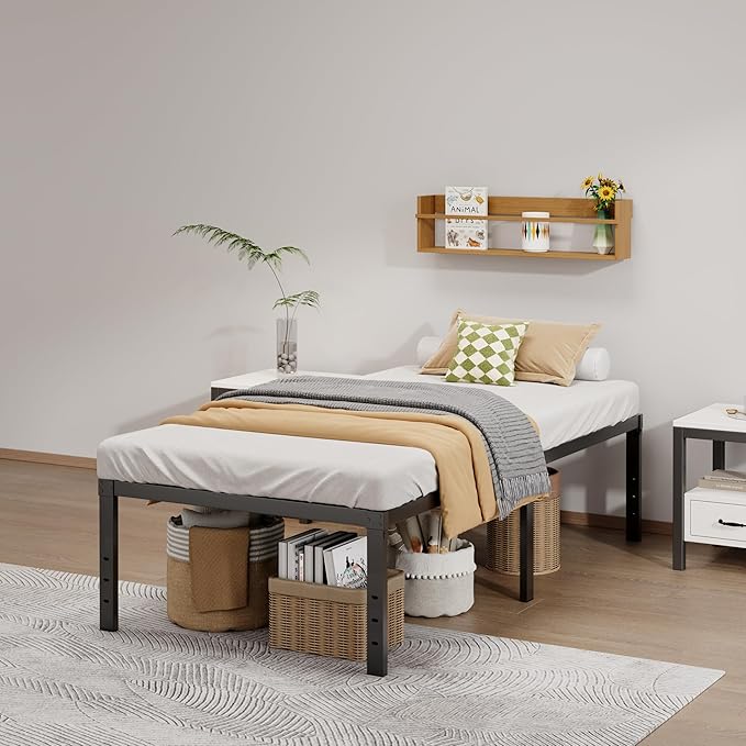 LUMUNANCE Metal Bed Frame Twin Size - 18 Inch Heavy-Duty Twin Platform Bed Frame No Box Spring Needed, Easy Assembly, Noise-Free, Sturdy Mattress Foundation, Underbed Storage Space