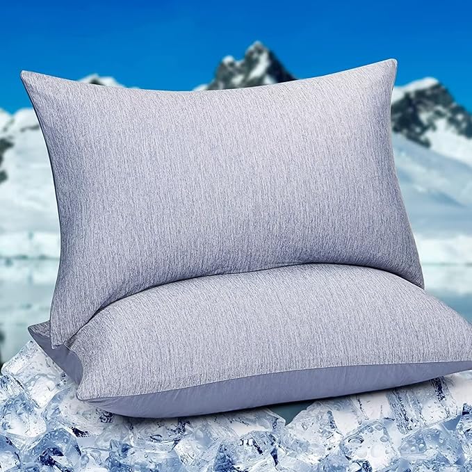 HOMFINE Cooling Pillowcases Queen Size - Double Side Q-Max 0.439 Cooling Fiber for Pillow Protector, Breathable Cold Pillow Cover for Hot Sleeper Night Sweat, Hidden Zipper, 2 Pack (20"x30", Blue)