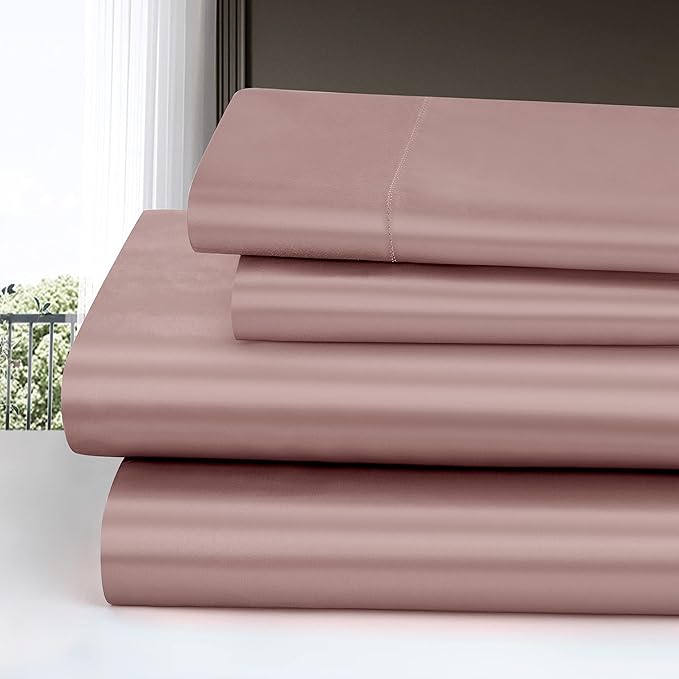 Homiest 4pcs Satin Sheets Set Luxury Silky Satin Bedding Set with Deep Pocket, 1 Fitted Sheet + 1 Flat Sheet + 2 Pillowcases (Full Size, Rose Gold)