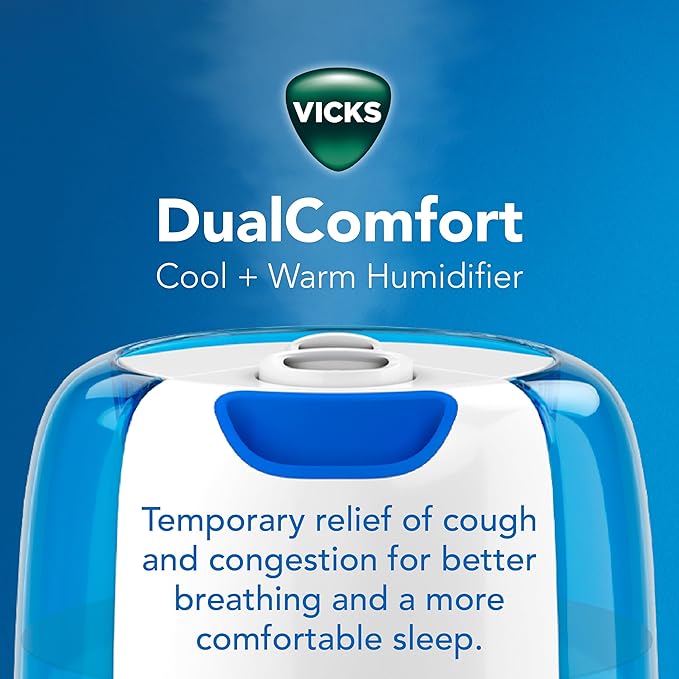 Vicks Dual Comfort Cool + Warm Mist Humidifier for Bedrooms With Fusion Technology, Compatible with Vicks VapoPads and VapoSteam, White