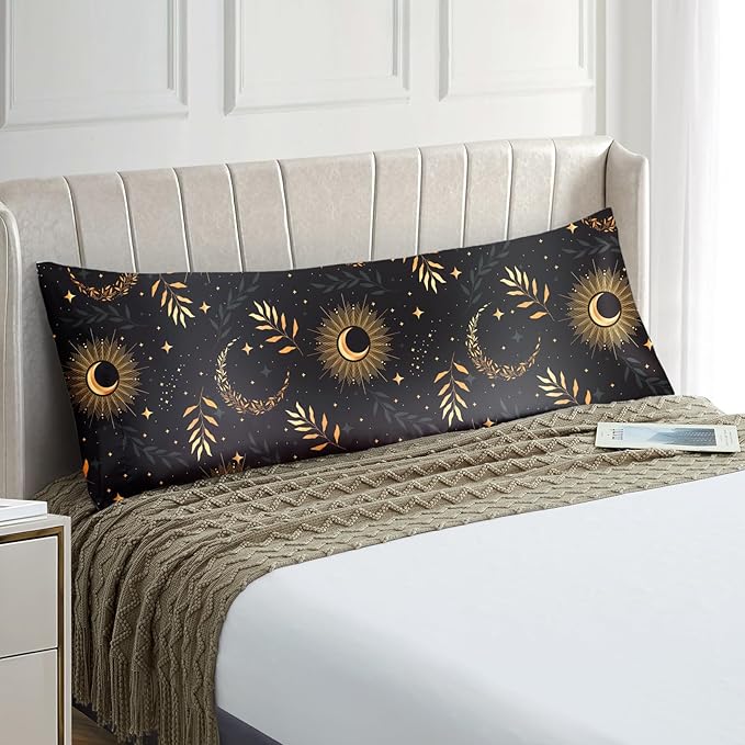 EXQ Home Satin Pillowcase for Hair and Skin Body- Multicolor Printed Black Moon Silk Pillowcase 20x54 inches - Body Pillow Cases with Envelope Closure, Gifts for Women
