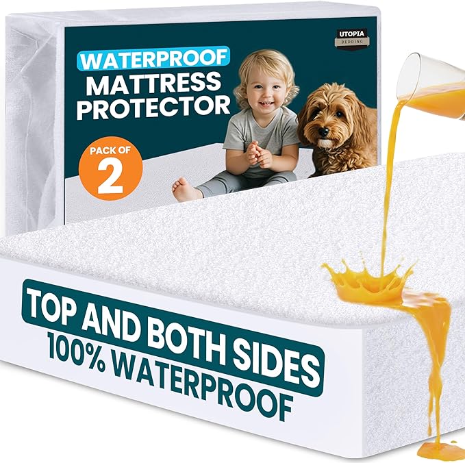 Utopia Bedding Waterproof Mattress Protector Top and Both Sides, King Size, Soft and Breathable Dual Sided Terry Mattress Cover, Fitted Style with Stretchable Elastic Pockets (2 Pack)