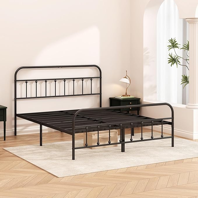 Kujielan Metal Bed Frame - Structurally Stable Heavy Duty Steel Slat Supported Queen Bed Frames,No Box Spring Needed for Easy Removal and Transport.