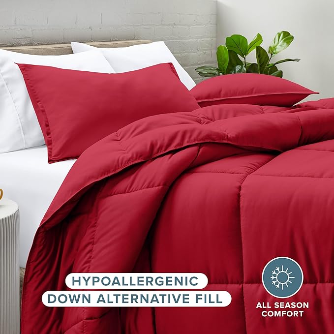 Bare Home Comforter Set - Oversized King Size - Ultra-Soft - Goose Down Alternative - Premium 1800 Series - All Season Warmth (Oversized King, Red)