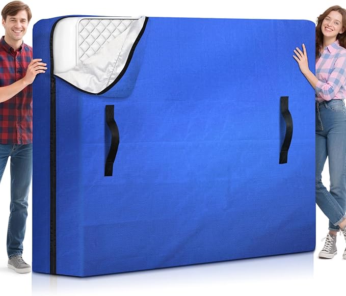 BlissTrends Extra Thick Mattress Bags for Moving and Storage, Waterproof Mattress Protector with Sturdy Handles & Reinforced Zipper, Heavy Duty Tarp Material Reusable Bed Cover (82"x79"x15" Blue)