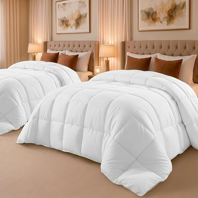 Utopia Bedding Comforter Duvet Insert, Quilted Comforter with Corner Tabs, Box Stitched Down Alternative Comforters Queen Size (White, Pack of 2)