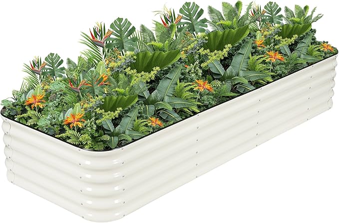 G GOOD GAIN Raised Garden Bed Kit - 5-in-1 Adjustable Galvanized Metal Planter Box with Protective Tape & Gloves & Tools | 8x3x1.4ft Outdoor Raised Bed for Gardening Vegetables, Flowers, Herbs, Green