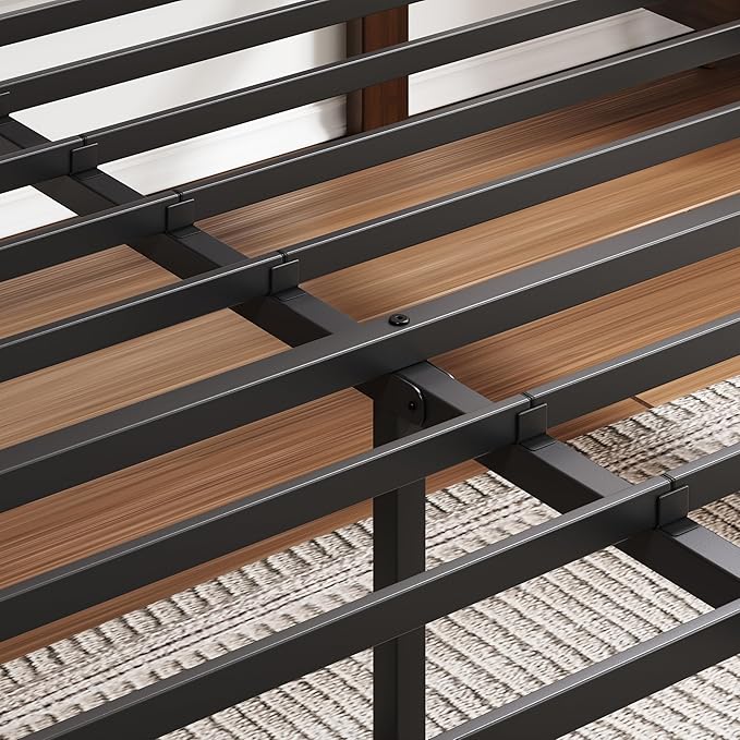 BOSRII 14in High Solid Bamboo Wood Platform Queen Size Bed Frame with Headboard, Reinforced Heavy Duty Metal Slats, Noise Free, No Box Spring Needed, Easy Assembly, Walnut