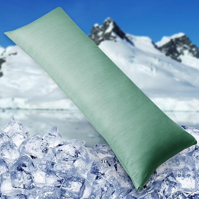 HOMFINE Cooling Pillowcase Body Size - Double Side Q-Max 0.439 Cooling Fiber for Pillow Protector, Breathable Long Cold Pillow Cover for Hot Sleeper Night Sweat, Hidden Zipper, 1 Pack (20"x54", Green)