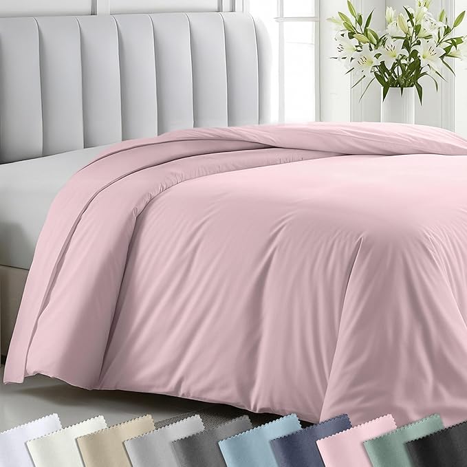 King Duvet Cover Only - Premium 400 Thread Count, Natural 100% Cotton Comforter Cover King Size, Soft Sateen Weave, Button Closure and Corner Ties - Pink