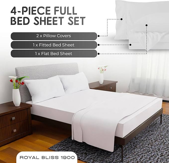 Full Size Bed Sheets – 4Pcs Bed Sheets Full Size Set, Deep Pocket, Double Brushed Microfiber, Fade Resistant, Soft & Breathable for Cozy and Comfortable Sleep(White)