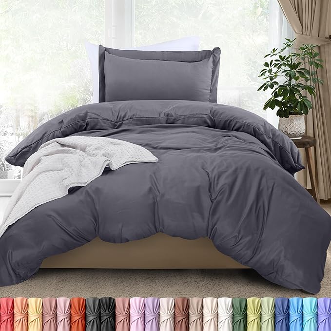 Utopia Bedding Duvet Cover Twin Size - 2 Piece with Zipper Closure - 1 Comforter Cover 68X90 Inches & 1 Pillow Sham 20X26 Inches (Grey) Comforter Not Included