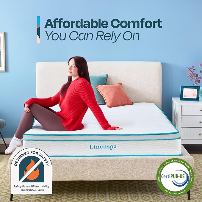 Linenspa 10 Inch Memory Foam and Spring Hybrid Mattress - Medium Feel - Bed in a Box - Quality Comfort and Adaptive Support - Breathable - Cooling - Perfect for a Guest Bedroom - Twin XL Size