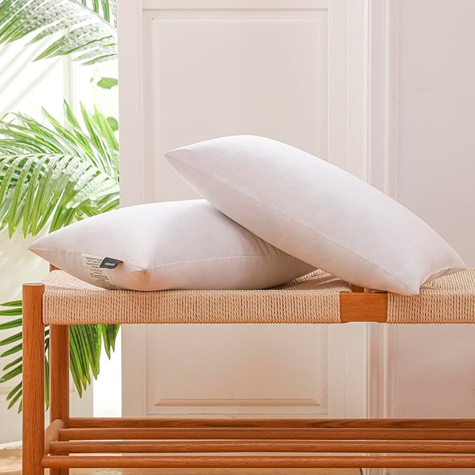 12x20 Inch Gold Goose Down and Feather Throw Pillow Inserts-2 Packs,White,Super Soft Cover,Double Layer Dwon Proof Design,High Filling Weight.