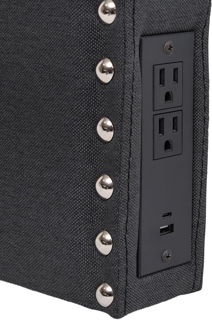 Flash Furniture Adeline Twin Headboard with 2 Outlets, USB Port, USB Type-C Port, Contoured Headboard, Studded Faux Linen Upholstery, Dual Hanging Options, Gray