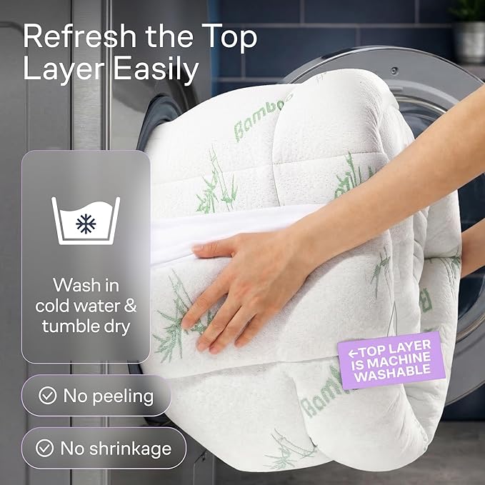 Dual-Layer 4 Inch King Size Mattress Topper - 2” Memory Foam + 2” Viscose Made from Bamboo Mattress Pad - Double the Comfort & Back Support - Removable & Machine-Washable Cover, Green