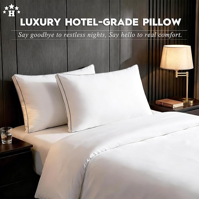 Ubauba Goose Feather Down Fiber Pillows Queen Size Set of 2, Supportive Gusseted Luxury Hotel Pillow, Comfortable Bed Pillow for Sleeping, Cloud-Soft Pillow for Side, Back & Stomach Sleepers, 20x30 in