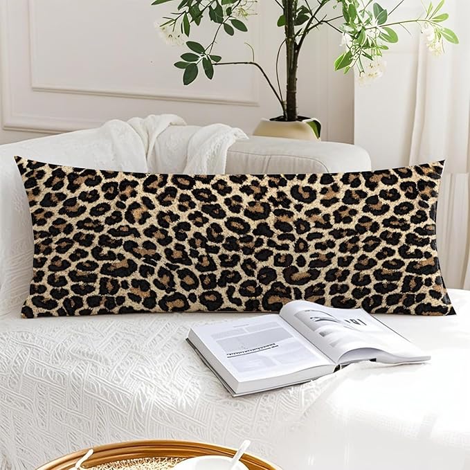 Leopard Print 20x54 Body Pillow Cover, Cheetah Print Room Decor, Trendy Girly Room Decor, Wildlife Animal Skin Theme Cheetah Decorative Long Body Pillow Cases for Bed Couch