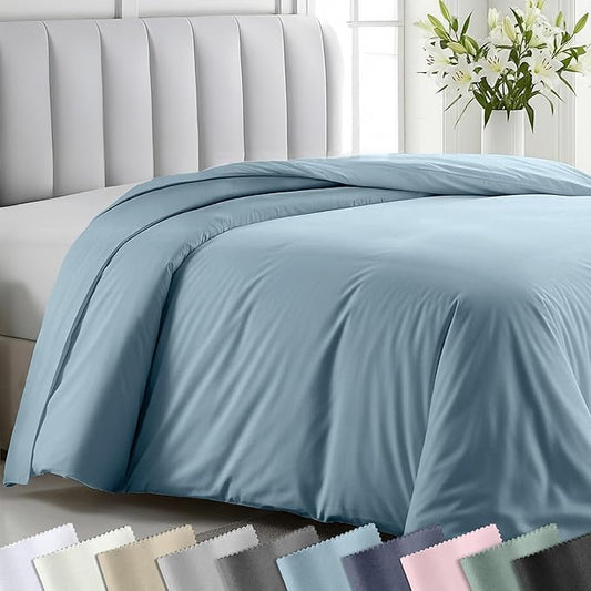 Duvet Cover Cotton Only - Premium 400 Thread Count, Natural 100% Cotton Twin Bed Duvet Cover, Soft Sateen Weave, Button Closure and Corner Ties - Sky Blue