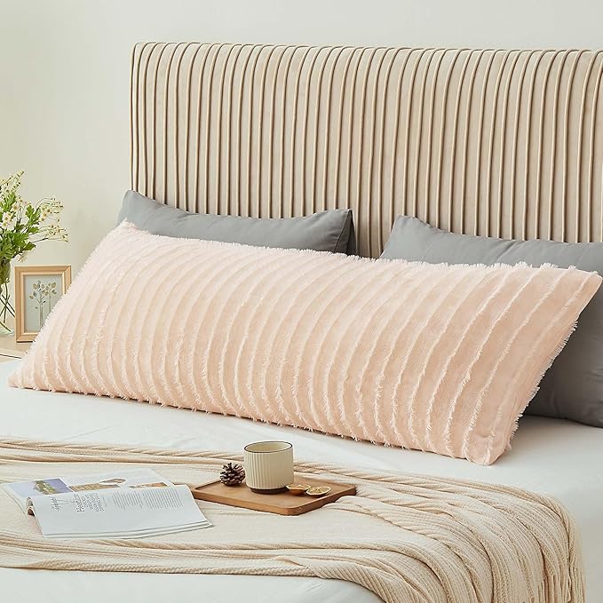BEDELITE Body Pillow Cover with Zipper Closure, Decorative Boho Fleece Pillowcase 20 x 54 Inches, Luxury Fluffy Plush Long Body Pillow Pillowcase for All Seasons(Coral-Boho)