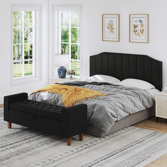 Furpopup King Size Headboard Only, Velvet Upholstered Headboard King/California King Size Wall Mount and Bed Frame Mount, Featuring High-Density Sponge Padding Easy Assembly Comfort Style-Black