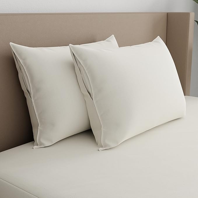 AllerEase Organically Grown Soft Cotton Allergy Defense Zippered Pillow Protector- Standard/Queen- 2 Pack