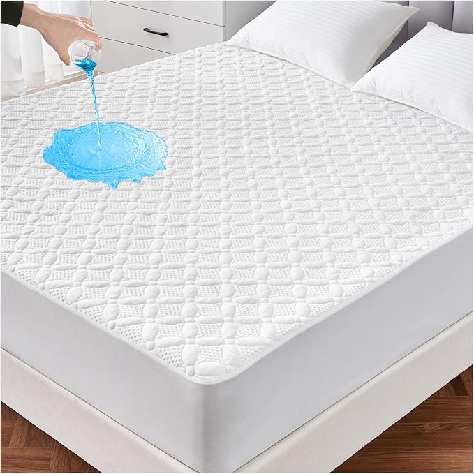 California King Mattress Protector, Soft Breathable Waterproof Cal King Mattress Pad Cover, 6-18 in Deep Pockets, 72"x84", White