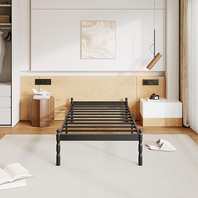 ZIYOO Twin XL Bed Frame - 14 Inch Heavy Duty Metal Platform, Mattress Slide Stopper, Squeak-Resistant, Easy Assembly, No Box Spring Required for Adults