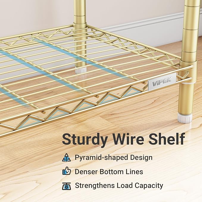 VIPEK V50 Closet Organizer System, Extra Large Heavy Duty Clothes Rack with Adjustable Shelves, Freestanding Modern Wardrobe for Bedroom, Walk-in Closet, Dressing Room, 1300 lbs Capacity, Gold