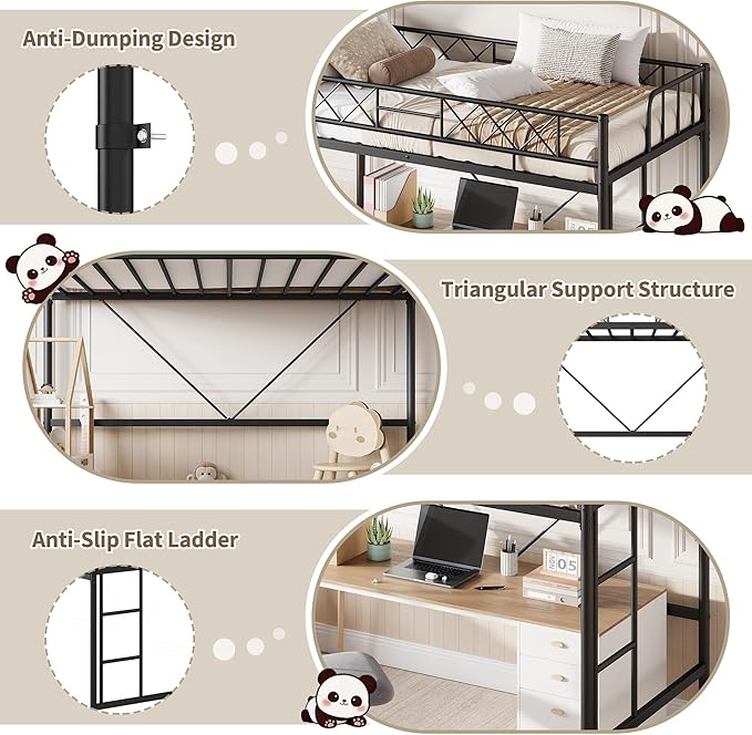 Garvee Loft Bed Twin Size with Arched Safety Guardrail & Safety Ladder, Heavy Duty Metal Frame with Sturdy Steel Slats, No Box Spring Needed, Space Saving for Compact Rooms, Matte Black