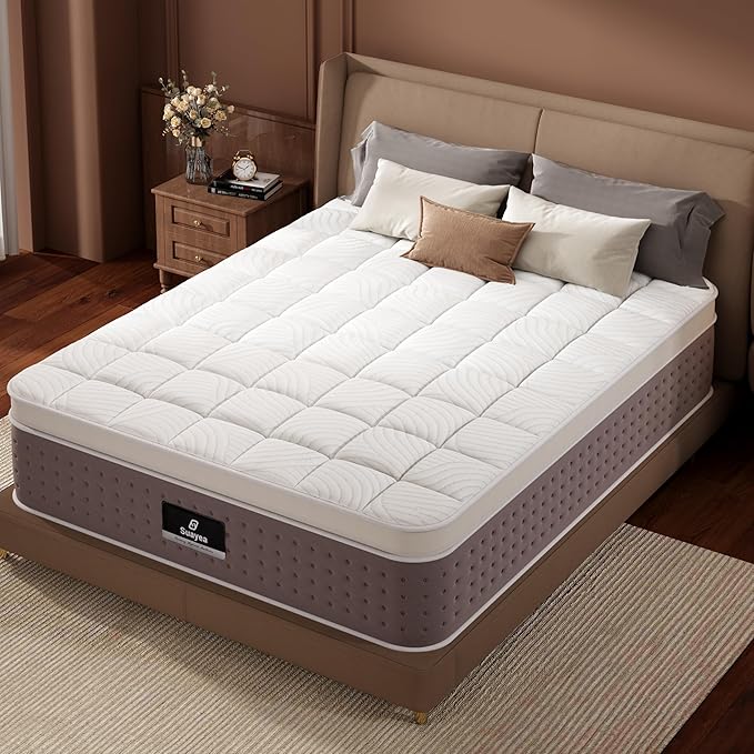 Queen Size Mattresses, 16 Inch Hybrid Queen Mattress in a Box, Cooling Gel Memory Foam Mattresses with Individual Pocket Springs, Pressure Relief, Medium Firm Feel, Extra Edge Support, CertiPUR-US