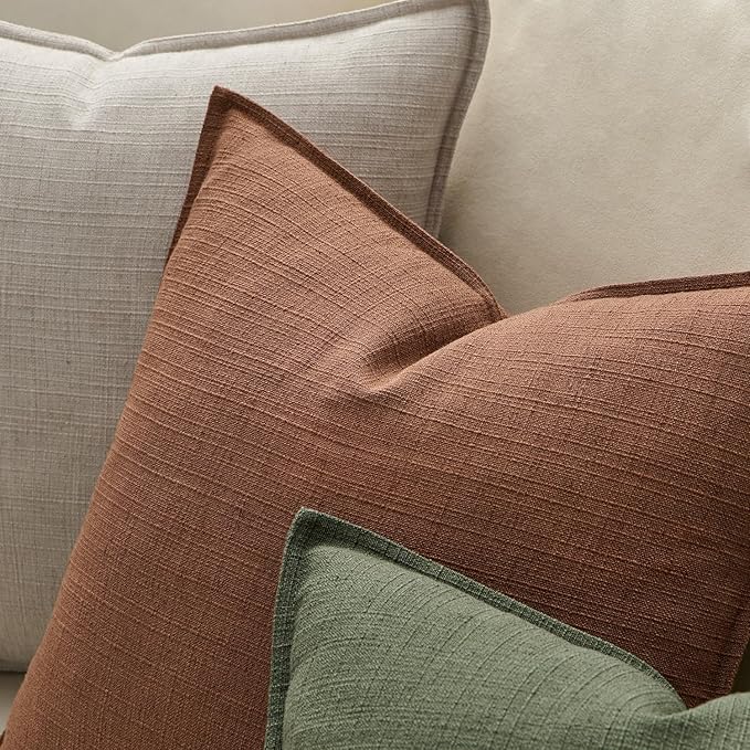 MIULEE Euro Sham Pillow Covers for Bed 24x24, 2 Pack Rust Terracotta Thick & Textured Decorative Throw Pillow Covers, Neutral Linen Cushion Cases, Modern Farmhouse Home Decor, No Filling