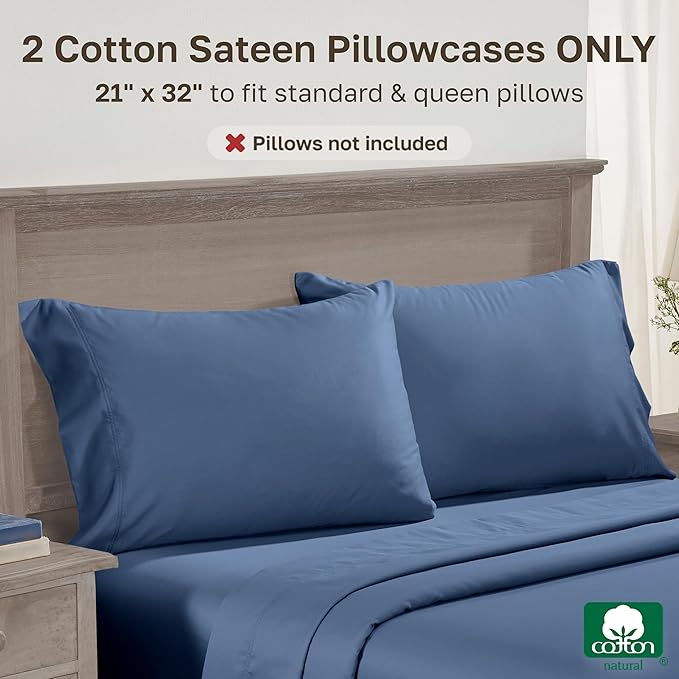 CALIFORNIA DESIGN DEN Luxuriously Soft Hotel Quality 600 Thread Count, 100% Cotton Set of 2 Cases, Crisp & Cool Pillow Cases Standard Size, Fits Standard & Queen Pillows (Dark Blue)