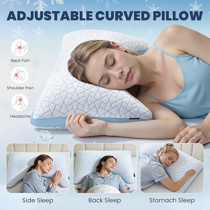 A-Pce Adjustable Pillow, Queen Size Bed Pillows for Sleeping, Shredded Memory Foam Pillows, Cooling Pillow for Side, Back, Stomach Sleepers, Bed Pillows for Hot Sleepers,Extra Fill Included