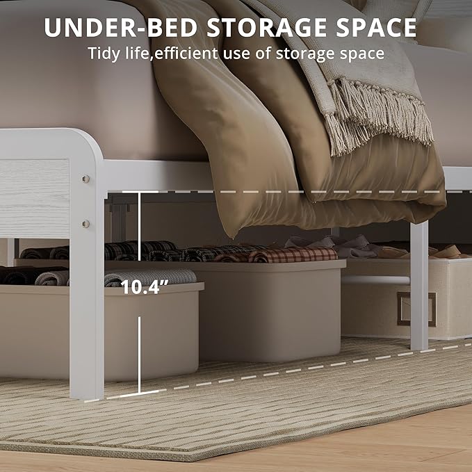 LIKIMIO King Bed Frame with Headboard, Wood Camas King with Strong Supports, Sturdy, Noise-Free, No Box Spring Needed, White