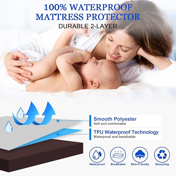Sufdari Twin XL Mattress Protector,Waterproof Mattress Protector,Fitted Sheet Style Mattress Cover with 18" Deep Pocket,Washable and Comfortable-Chocolate,Twin XL