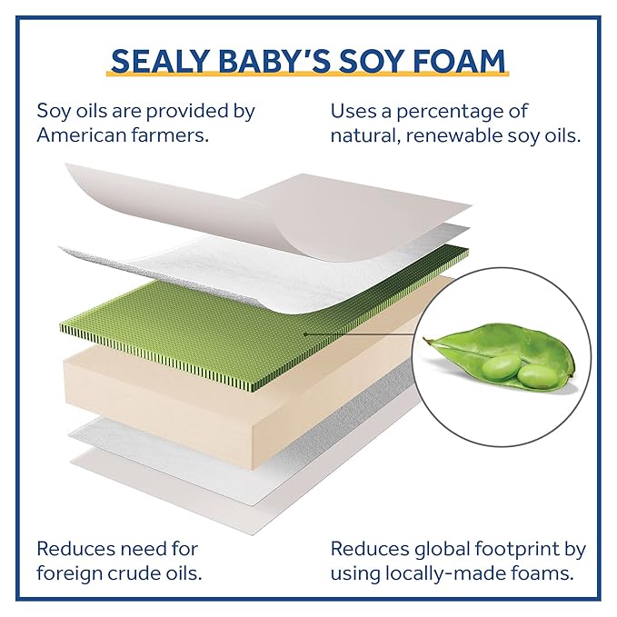 Sealy Baby Butterfly Antibacterial 2 Stage Waterproof Crib Mattress Plus Toddler Bed Fit, Ultra Firm Orthopedic Foam, GREENGUARD Gold Certified, Safety & Quality Tested, Made in USA, 52"X28"