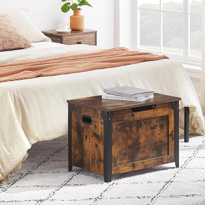 GAOMON Storage Chest, Wooden Storage Trunk with Metal Frame, Entryway Shoes Bench, Large Storage Organizer, Modern Style Lift-Top Storage Chest with Safety Hinge for Bedroom, Living room