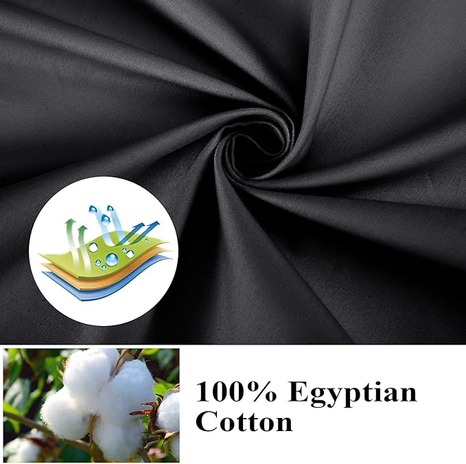 2-Pack Pure Cotton Twin XL Fitted Sheet for Adjustable Bed Split King, 600 TC 16" Deep Pocket Egyptian Cotton Fitted Sheet (2pcs, Twin XL, Black)