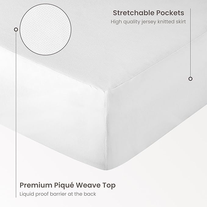 Bioweaves Organic Waterproof Mattress Protector – GOTS Certified Organic Cotton Mattress Cover Full with Breathable Piqué Weave top Layer – 20 Inch Deep Pocket, White
