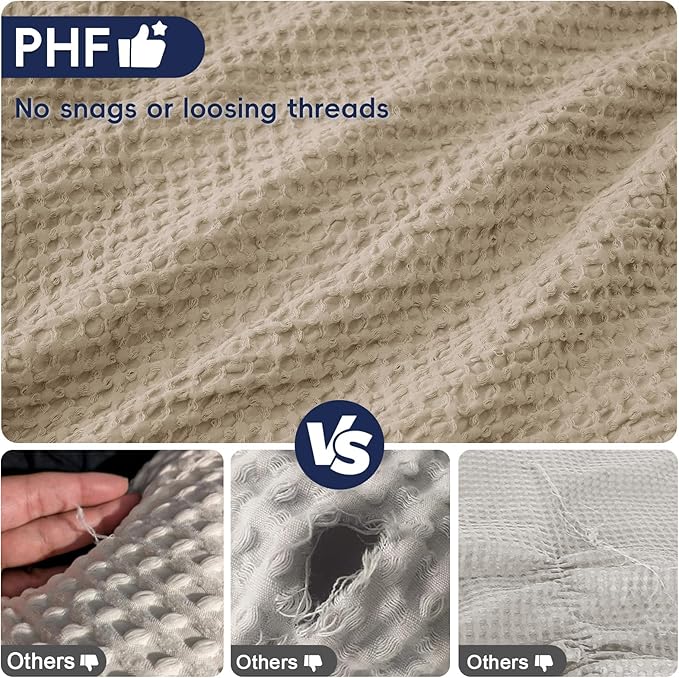 PHF Ultra Soft Waffle Weave Pillow Shams King Size, No Insert, 2 Pack 20" x 36" Pillowcases,Breathable & Skin-Friendly Pillow Cases, Stylish Decorative Bed Pillow Cases Covers,Khaki